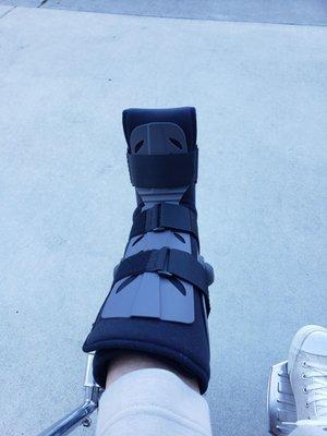 This is a complete picture of the walking boot after 2 weeks off of my feet after plantar fasciitis surgery.