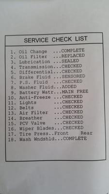 Service check list box