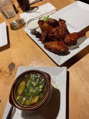 Sweet chili wings and a coconut curry soup