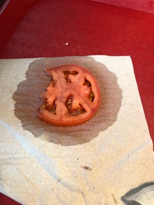 The surprise tomato i didnt know i was getting on my sandwich. I dont mess with no red ring of death.