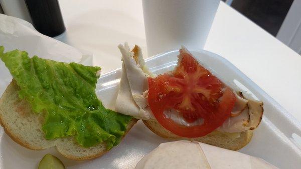 $7 sandwich.  They would not give more than 1 piece of lettuce, 1 tomato slice, and 1 piece of turkey.  Condiments would have been nice too.