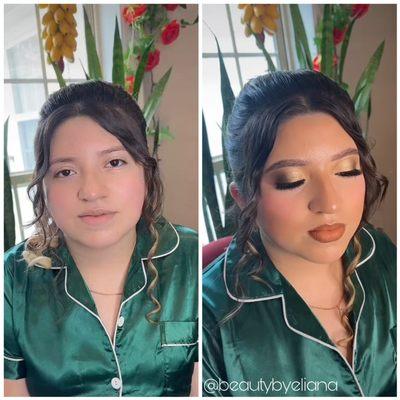 Quinceañera Full glam before and after makeup