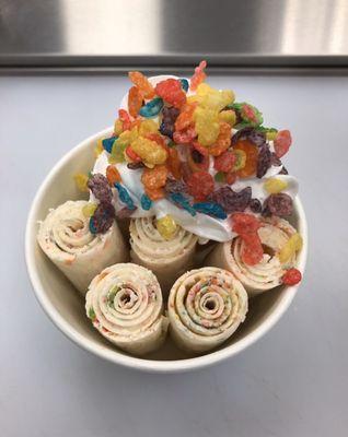 What amazing way to have fruity pebbles, also a good way to start off the day!