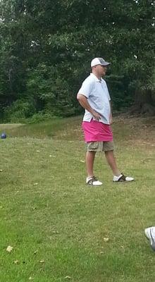 3d member of the 4some after his bad swing...The Gatr was the only one who didn't have to wear pink today...