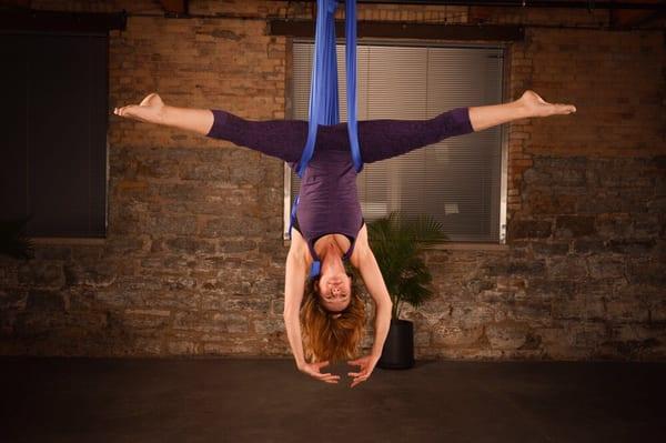 Basic aerial move we teach in every class called Straddle Back.  Makes you feel like a kid again!