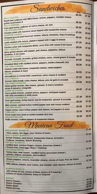 Menu-Sandwiches & Mexican Foof