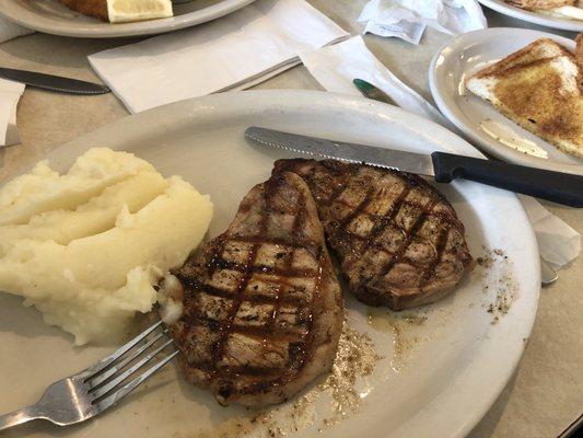 Pork chops w mashed potatoes - already ate my salad!