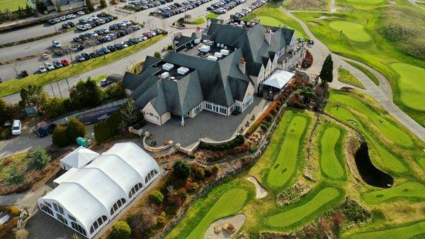 An aerial view of the Newcastle Country Club prior to setting up.