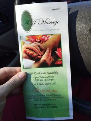 $40 for 30 minute massage. $60 for 60 minutes, $90 for 90 minutes.