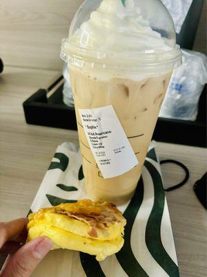 Iced Americano (5 Stars) and 2 Bacon, Gouda & Egg patties (2 Stars, wasn't worth the 4.95 each at this store this morning)