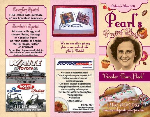 Pearl's Pastry Shoppe 2017 Menu