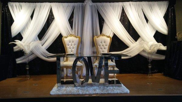 Backdrops we Customize to your Vision and Style ,
Elegant Romantic Bride & Groom Table