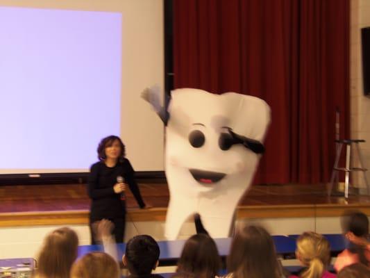 Sharing information with the First graders at Indian Hills Elementary  for Children's Dental Health Month