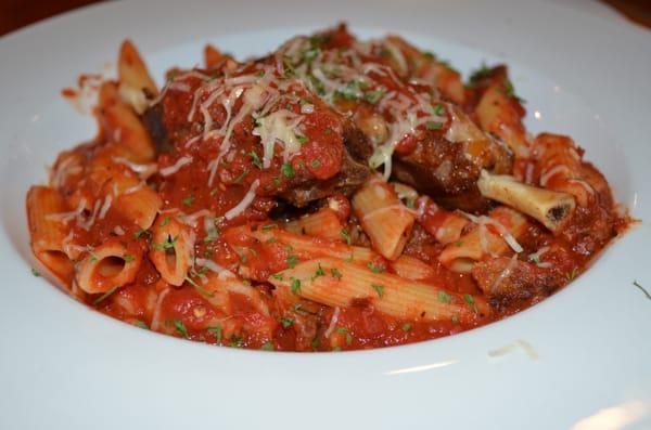 Braised Pork Shanks with Ziti in a slightly spicy marinara