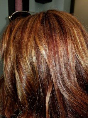 All over copper red with highlights