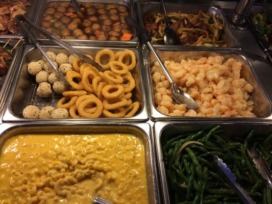 Green beans, sesame ball is great!!, Mongolian beef is sweet and spicy, coconut shrimp~