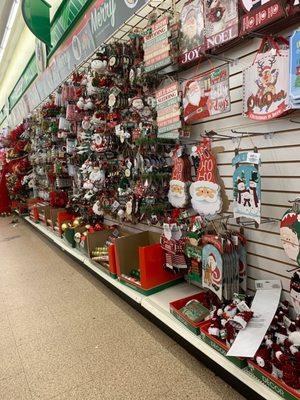 A whole wall of Christmas decorations