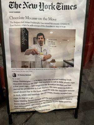 NYT article about their fantastic chocolate mousse