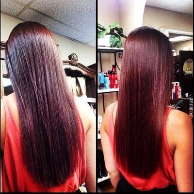 Samantha's new wine colored hair and Brazilian Blowout ... All done on the same day