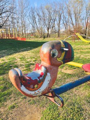 Lovely patina on the vintage playground equipment