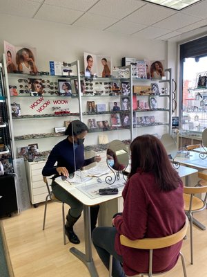 Getting fitted for new glasses ... plenty of styles to choose from!