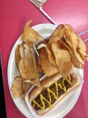 Ballpark Dog with fresh made chips