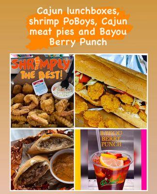 Cajun Lunchbox, Shrimp Poboy, Cajun Meat Pie, Bayou Berry Punch