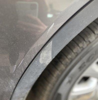 The scuff we noticed after picking my car up from a service visit with suburban Jaguar Land Rover in Troy, MI