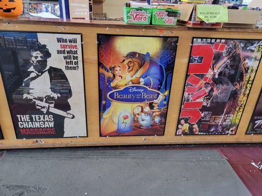 Classic movie posters on display