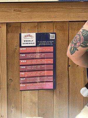 Beer garden schedule