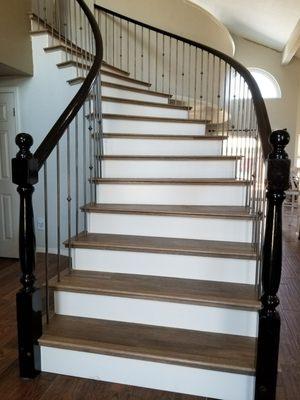 Stair treads using vinyl wood-look tile