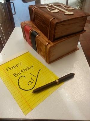 Vegan chocolate birthday cake, even the pen and paper are edible