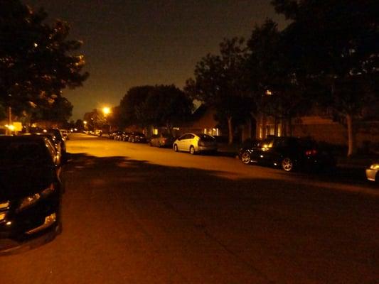 Both sides of Kazan St. in Walnut Square fully lined up with Irvine Baptist Churchgoers on 11/2/12 at 8:00 PM.