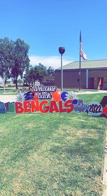 First day of school set up to remember the special day! It's left out all day!They even added balloons this year!2022!!!