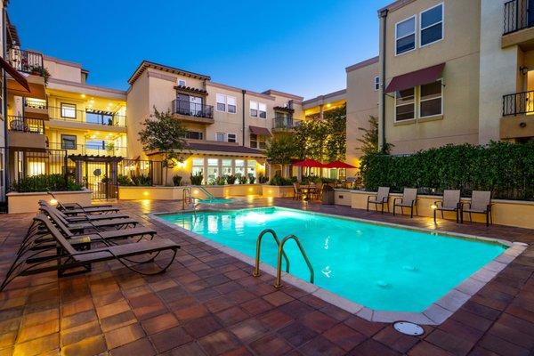 The Pool and Lounge Area at the Villagio in Northridge, CA