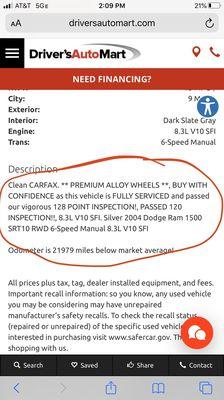 Claim that this vehicle passed inspection.