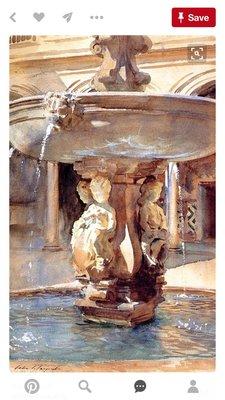 There's a really great set of fountains outside too. Calming. This is a watercolor of a fountain.