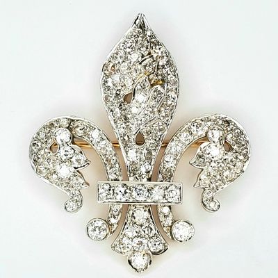 Vintage diamond Fleur de Lis brooch