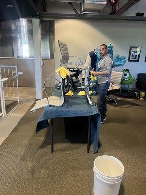 Cleaning office chairs Technitian Brian!!