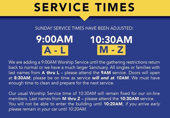 Sunday Service Schedule.