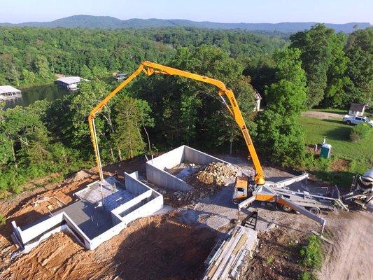 Pouring a basement slab for Lake Country Enterprises in Shell Knob, MO