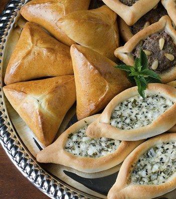 Assorted Lebanese Delicacy Pies. (Spinach pies, Cheese Pies, Meat Pies)