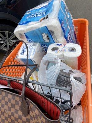 Value pack paper towels and toilet paper, one per customer