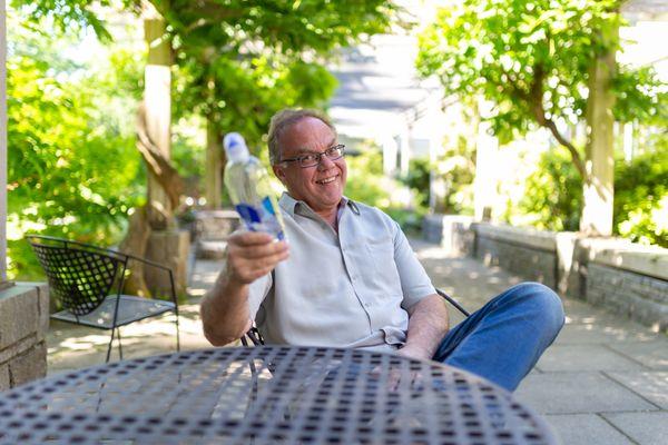 Cheers with a happy guy