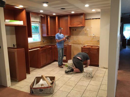 New kitchen almost done. New ceiling with lights, new tile floor, new cabinets and new tops to be installed soon