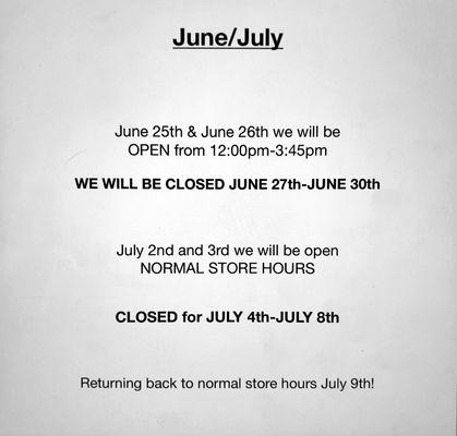 June/July 2019 closing dates