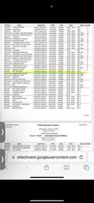 Schedule sent via email