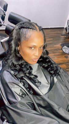 Two Briads with half sew-in. Stylist:  Tina