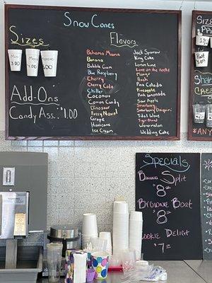 Snow cone menu