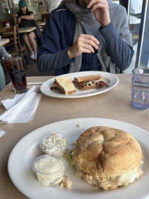 Bacon and egg sandwich with fries. Salmon Sandwich - what it looked like when it showed up on the table.